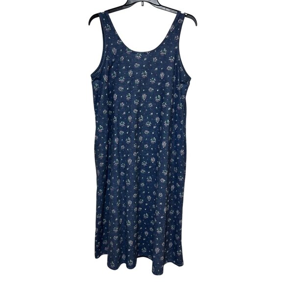 Denim Floral Jean Jumper Dress with Pockets Vermont Country Store Women Sz L - Picture 5 of 6